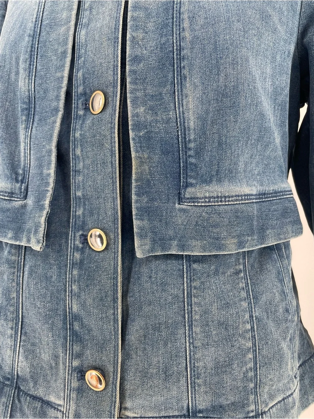 2 Piece Denim Set Per Se By Carlisle Pleated Jean Jacket & Straight Leg Jeans
